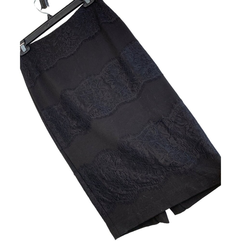 1. State Black Ponte Pencil Lace Skirt Stretch Small 4-6 Knee Length New 7008